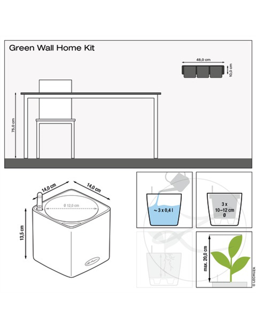 LECHUZA Green Wall Home Kit Glossy , Komplettset mit Bewässerungssystem